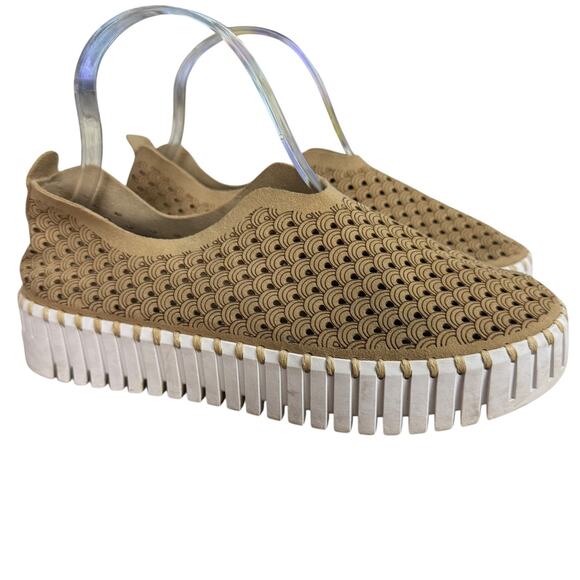 Ilse Jacobsen Tulip Latte Beige Platform Suede Perforated Slip On Shoes 37 6.5 7 - Picture 1 of 16